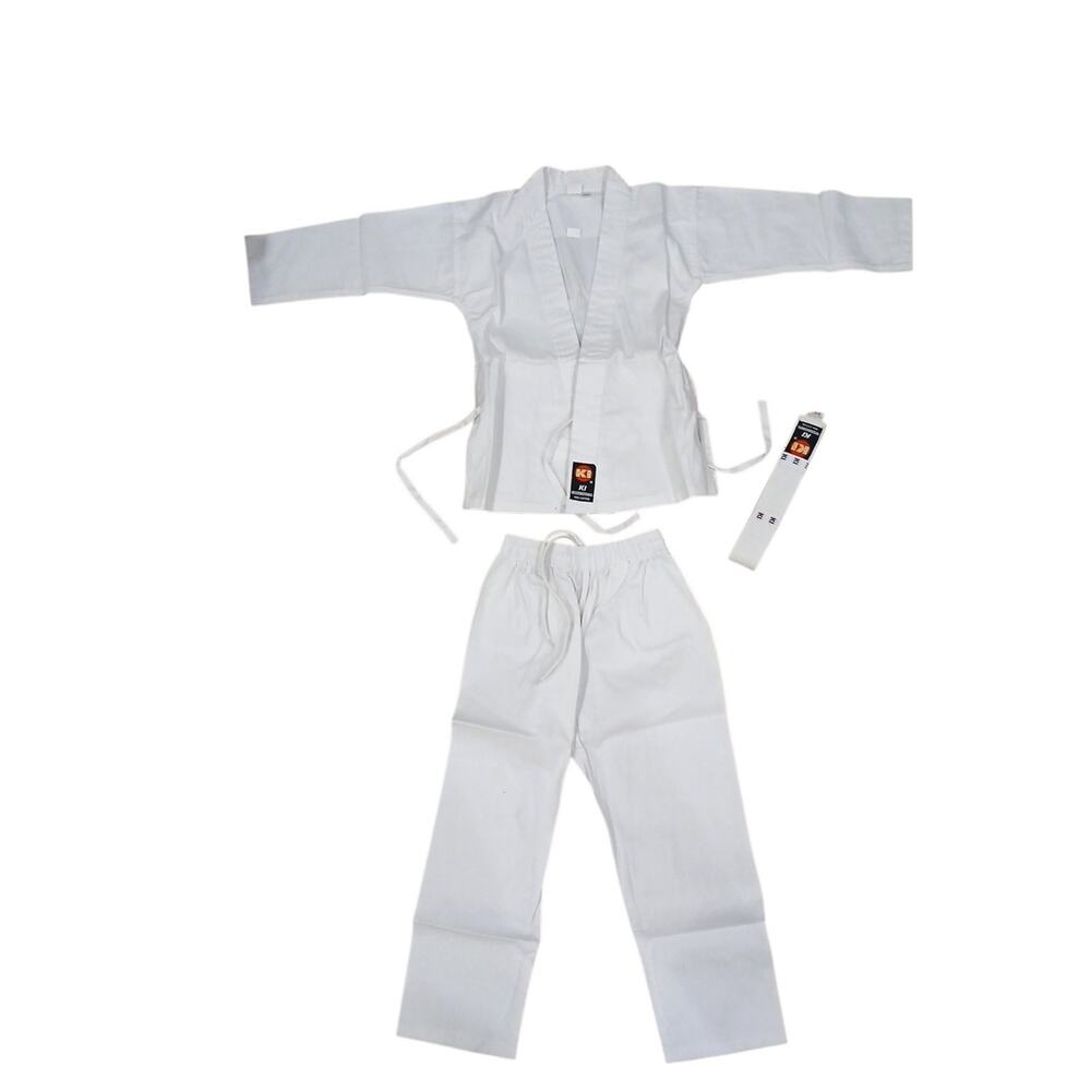 KI Martial Arts Uniform Set Karate Taekwondo Jacket Pant Belt White Sz 000 Child